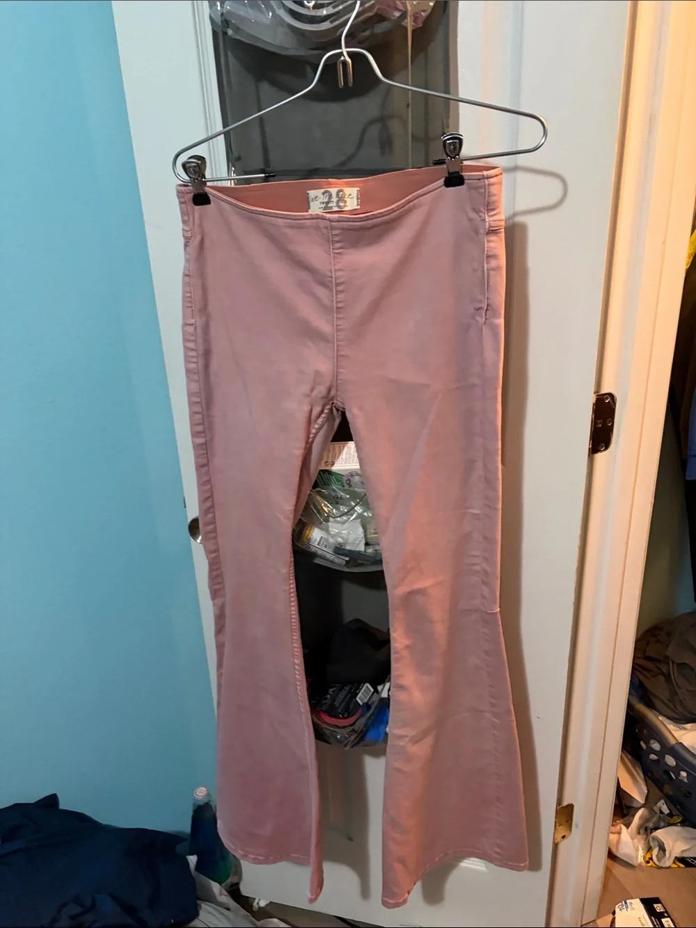 Free People We The Free Penny Pull-On Flare Jeans Clay Rose Pink